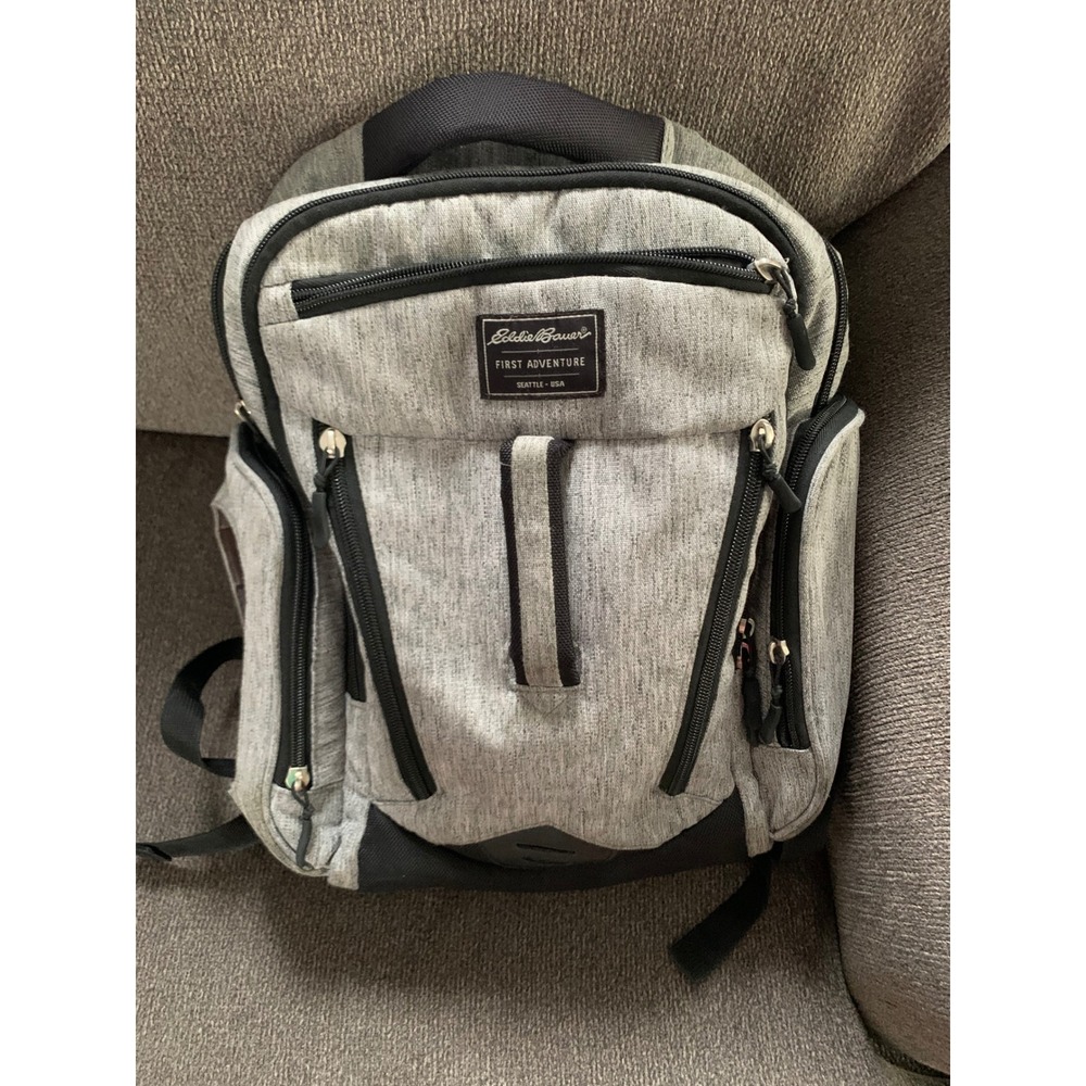 Eddie Bauer First Adventure Diaper Bag Backpack Heather Grey Multi Pocket